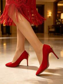 XfxfA Women's Fashion High Heels With Shiny Metallic Stiletto Heel, Suitable For Date/Party/Gathering/Wedding - Red - View 4