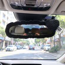 1pc Cute Heart-Shaped Car Rearview Mirror Decorative Cover, Interior Car Decoration Accessory, Rearview Mirror Protective Sleeve, Car Interior Accessories - Heart-shaped Rearview Mirror Cover - View 3