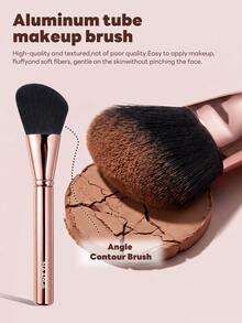 MAANGE 1pc Multifunctional Makeup Brush - Fan Shape, Suitable For Foundation, Concealer, Highlighter, Blush, Etc., Fluffy Soft Bristles Facial Contour Makeup Brush, Lightweight Color Application Blush Brush, Brightening Highlighter Brush, Perfect Gift Choice For Holidays - Rose Gold - View 3