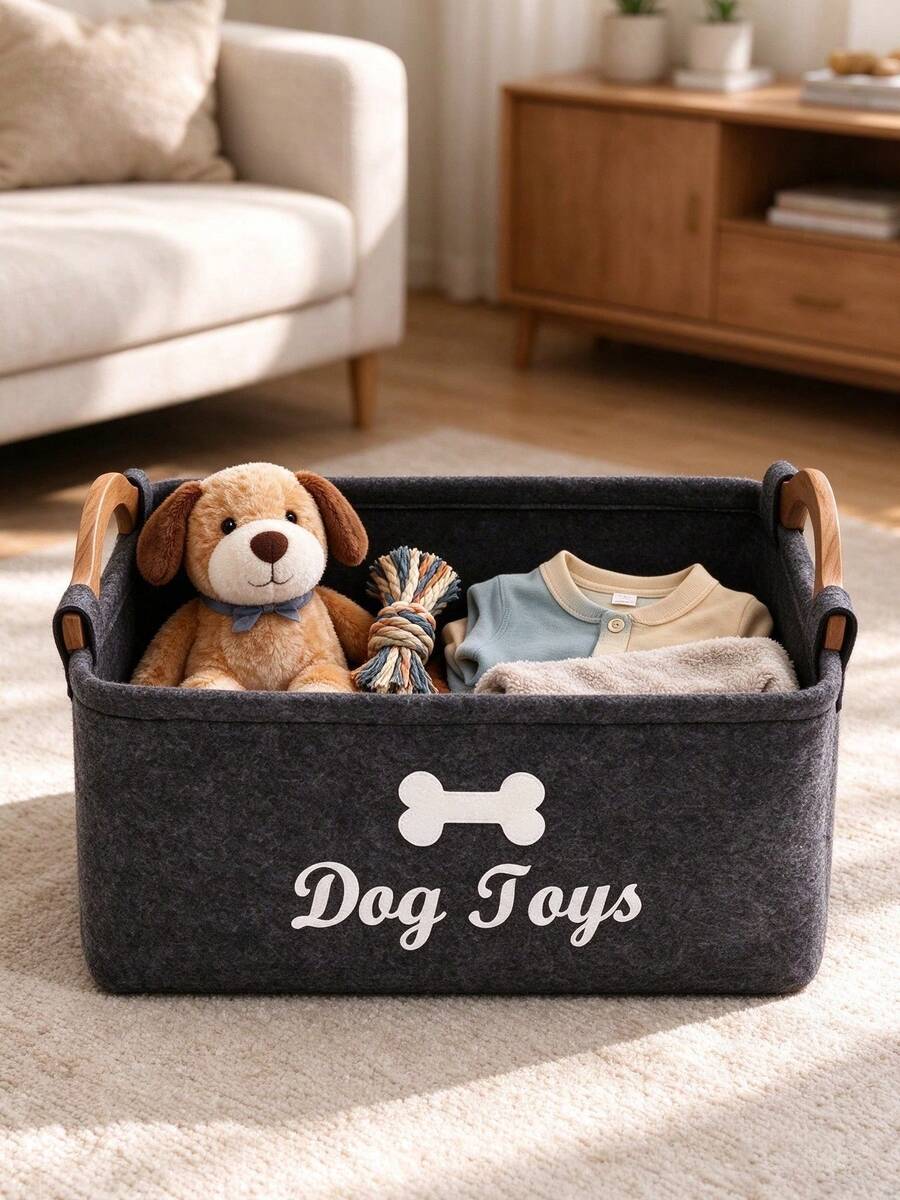 1 Felt Pet Toy Storage Box - Large Capacity Dog And Cat Toy Organizer Basket Pet Supplies And Toy Accessories Keep Home Tidy And Organized Felt Storage Container - Multicolor - View 1