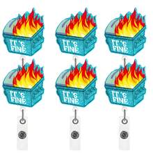6pcs Pink And Blue Badge Reel It's Fine Funny Dumpster Fire Retractable Glitter Badge Reel Gift - 6 Pieces Blue - View 10