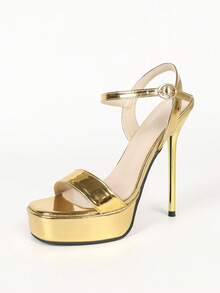 Women's Platform Heel High Heel Sandals Autumn New 15CM Ultra High Stiletto Gold Open Toe Single Strap Sexy Sandals Suitable For Banquet, Runway, Wedding - Gold - View 3