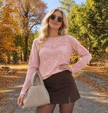 1pc Women's Round Neck Long Sleeve Sweatshirt, Pink Washed Letter Print Loose Pullover, Soft Warm Comfortable Fabric, Suitable For Autumn Travel And Weekend Vacation Wear - Pink - View 1