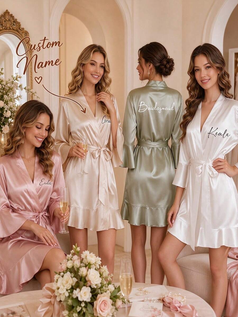 Customized Satin Bridesmaid Robe, Bridal Party Getting Ready Robe, Women's Wedding Robe, Maid Of Honor Gift, Bride Pajama Robe,Size-M/L/XL/XXL, Christmas - Multicolor - View 1