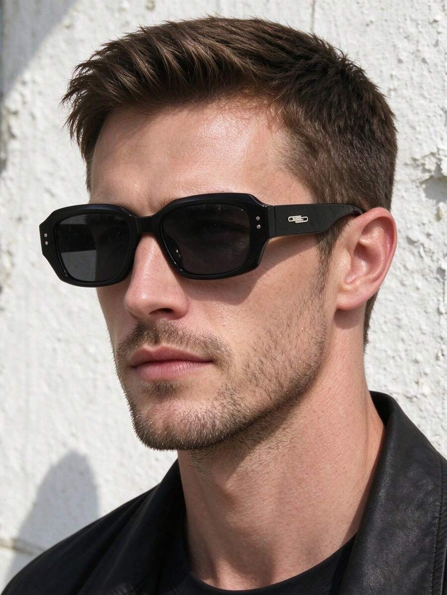 1 PC Men's Black Frame Square Fashion Glasses Solid Color Lens Lightweight PC Frame Casual Simple Style For Daily Street Travel Look With Glasses Box - Multicolor - View 1