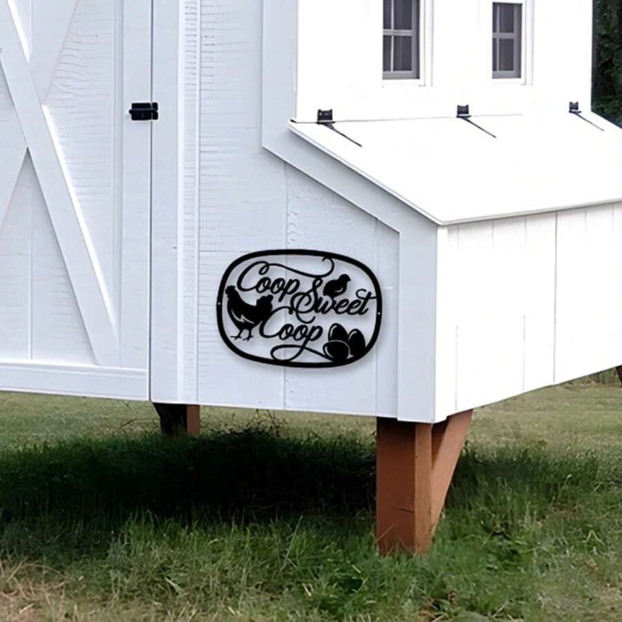 1pc Metal Hanging Sign, Poultry Farm Cage Fence Decor - As Shown In the Picture - View 1