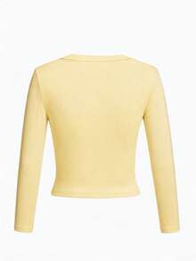 3pcs Women's Round Neck Long Sleeve T-Shirts, Spring/Autumn New Solid Color Casual Versatile Slim Fit Cropped Tops, Fashion Daily Wear - Multicolor - View 7