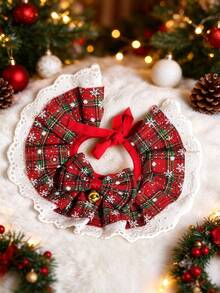 Christmas Pet Drool Scarf, Checkered Snowflake Dog And Cat Neck Scarf With Bell Bow, Adjustable Lace Pet Saliva Strap, Suitable For Holiday Party Costumes - Multicolor - View 25
