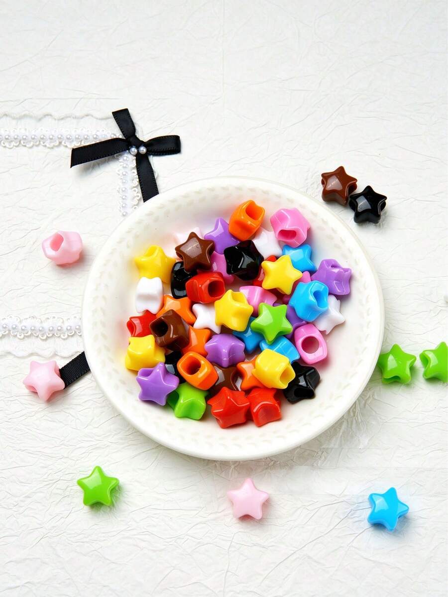 30pcs Star-Shaped Acrylic Hollow Beads With Large Hole, Pendant Jewelry Making Kit, Colorful Loose Beads For Phone Chain, Necklace, Earrings, Handmade Craft Materials - Colorful Stars - View 1