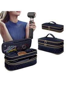 Portable Dual-Layer Hair Dryer & Curling Iron Storage Bag For Women, Large Capacity Back To School Supplies Make Up Bag - Multicolor - View 2