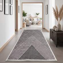 Washable Modern Minimalist Patterned Area Rug – Scandinavian Geometric Design, Contemporary Washable Carpet For Living Room, Bedroom & Home Decor - Dusty Blue - View 2