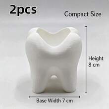 1/2pcs Creative White Tooth-Shaped Toothbrush Holder, Multi-Functional Desktop Storage Cup, Cute Tooth Design Organizer, Suitable For Toothbrush, Toothpaste, Succulent Pots And Mini Vases, Bathroom Vanity Countertop Decor, Dorm Back To School Supplies - Multicolor - View 10