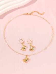 3pcs/Set Girls Cute Candy Pendant Necklace & Earrings Set, Colorful Rhinestone Niche Design Sweet & Cool Girl Accessories - Gold - View 5