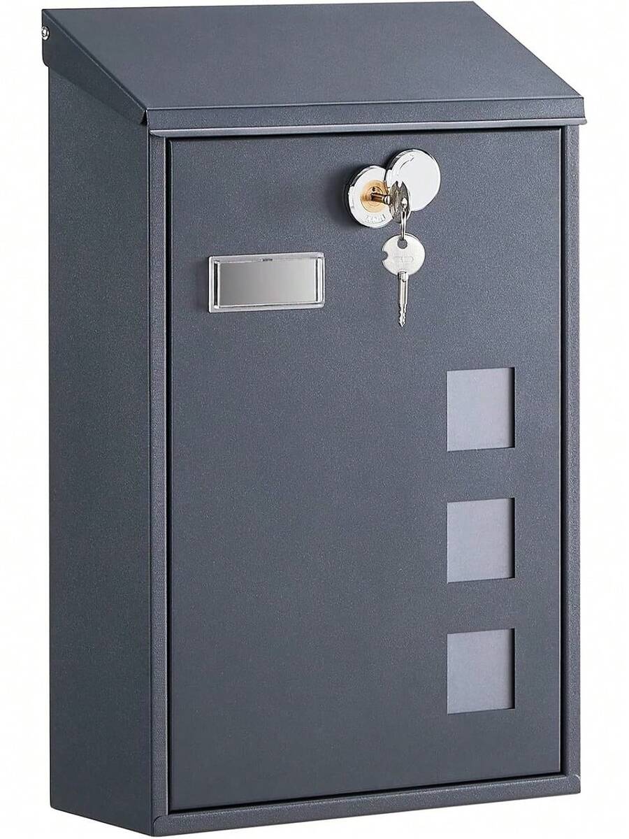 SONGMICS Post Box, Wall Mounted Letterbox, Viewing, Nameplate - Anthracite Grey - View 1