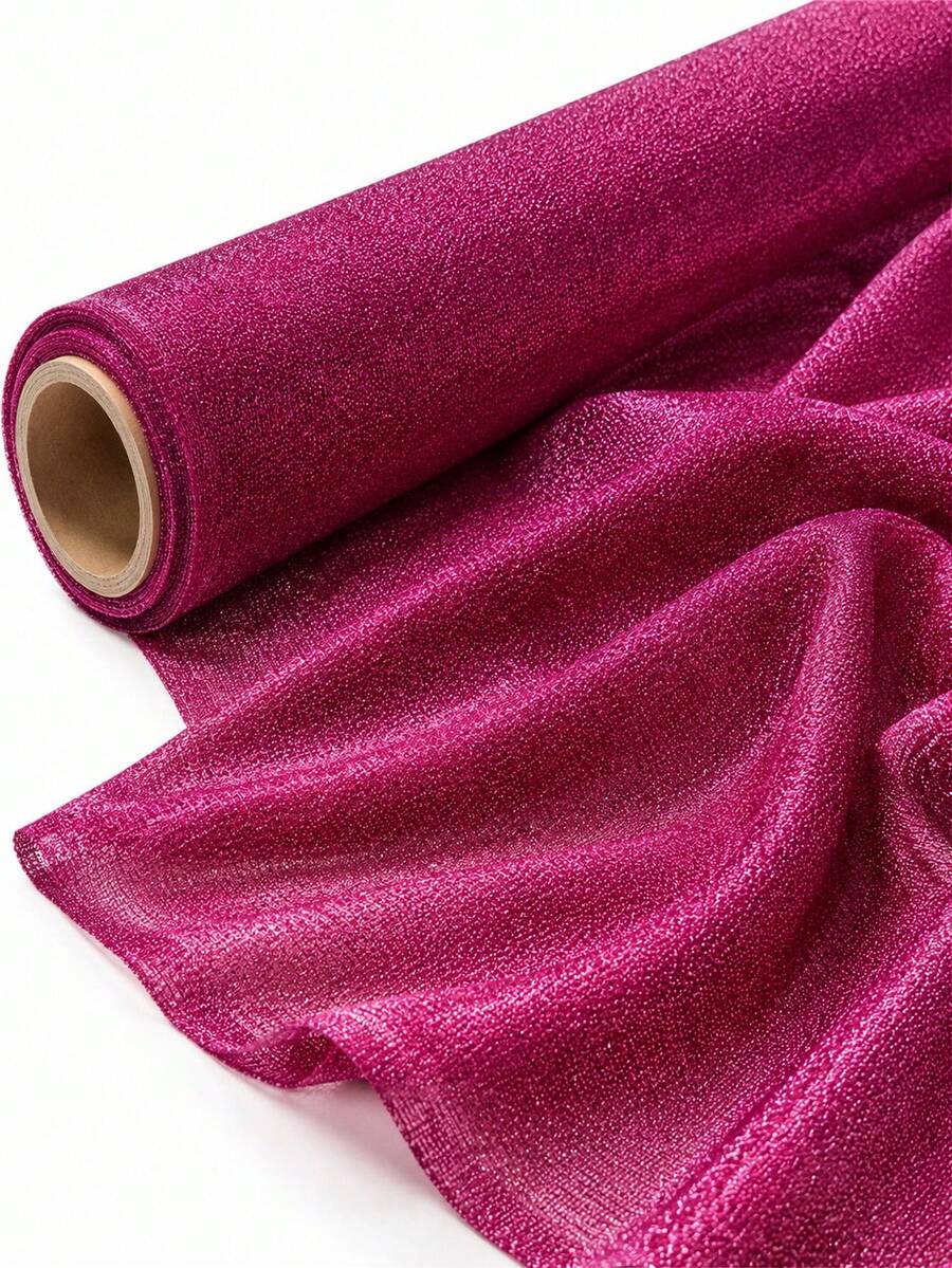 1pc Soft Translucent Rose Red Metallic Glitter Tulle Fabric, Covered With Fine Glitter, Good Drape, Premium Shiny Textile, Suitable For Sewing Formal Evening Gowns, Cocktail Dresses, Party Decorations And Fashion Apparel - Multicolor - View 1
