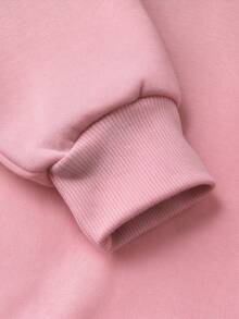 Autumn Winter Girls' Fleece Casual Sweatshirt With Koi Pattern And Chinese Characters "Natural Beauty" - Nude Pink - View 6