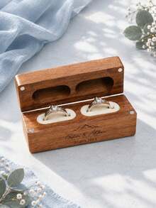 Personalized Wedding Ring Box, Ring Holder, Slim Unique Ring Stand, Ring Box, Proposal, Modern Country Style Wedding, Wide Wooden Double Ring Box, Wedding Ring Box, Wooden Ring Box, Double Ring Box, Engagement Ring Box, Ring Box Stand, Country Wedding, Engraved - Multi-color - Horizontal Wooden Ring Box - View 2