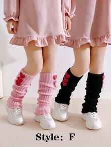 2 Pairs Girls' Bow Decor Knee High Leg Warmers, Versatile - Multicolor - View 16