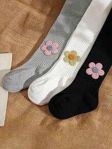 5条/包 女婴花朵装饰细条纹打底裤，四季皆宜的百搭打底裤 - 彩色 - 查看 19