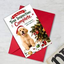 Funny Puppy Christmas Card, Tree Inspection Complete, Golden Retriever Santa Hat Holiday Card, Humorous Xmas Card For Best Friend Dog Owner - A - View 6