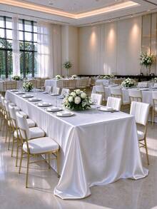 1pc/4pcs/6pcs/8pcs/10pcs White Satin Rectangular Tablecloth, 57 X 102 Inch 4ft Table Cover, Wrinkle-Resistant Polyester Tablecloth, Suitable For Wedding, Banquet, Party, Buffet, Dining - Multicolor - View 4