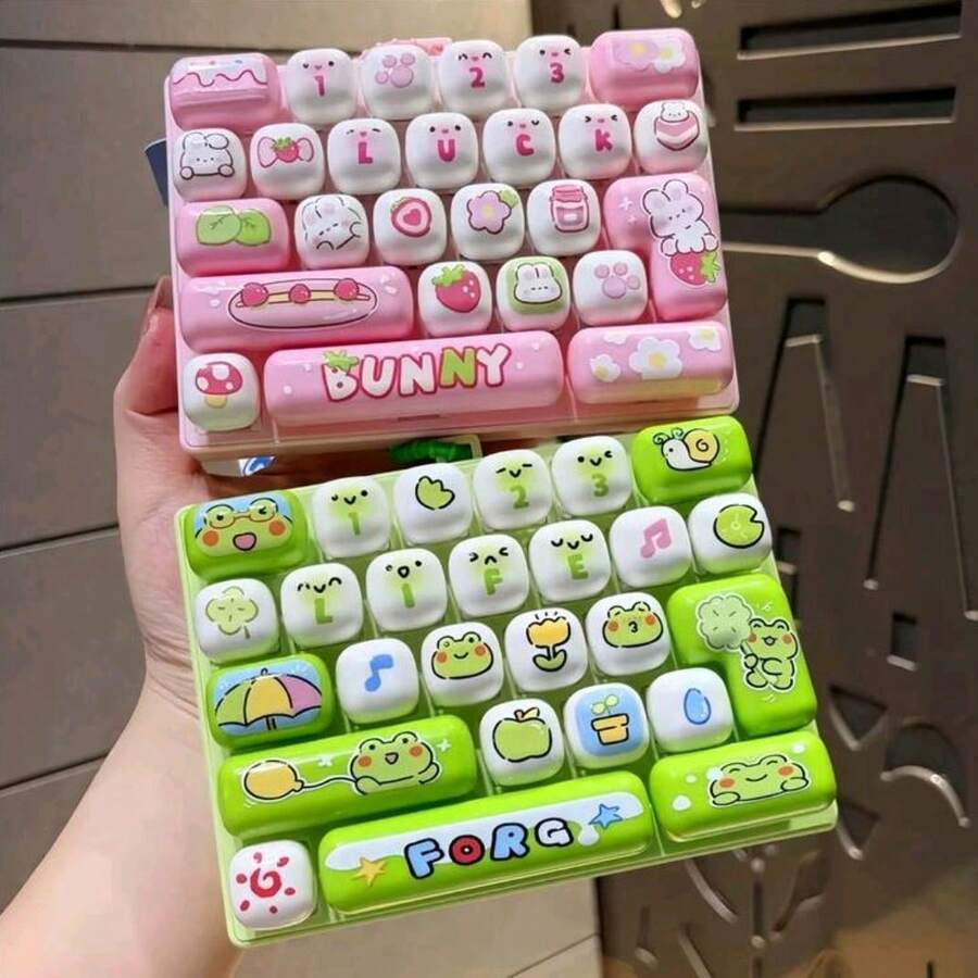 Animal Diary Cartoon Strawberry Rabbit Stress Relief 26-Key Keyboard, Mechanical Feel Keyboard, Clicky Sound Keyboard, Detachable Random Assembly Keyboard Toy, Keychain Pendant Toy Backpack Decoration - Multi-color - Random Style 1pcs - View 1