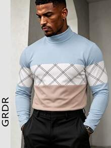 GRDR Men's Autumn/Winter Half-High Neck Colorblock Long Sleeve T-Shirt - White - View 2