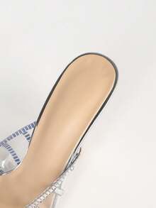 Women's Silver Pointed Toe Stiletto High Heel Sandals, Transparent Mesh Rhinestone Thin Strap Outdoor Party Evening Dress Shoes, Solid Color Sexy PVC Rhinestone Pointed Toe Sandals, Transparent Mesh, Rhinestone Thin Strap, Stiletto High Heel, Silver, Party Evening Dress Shoes, Summer - Silver - View 8