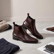Men's Autumn/Winter Vintage Chelsea Ankle Boots, Side Elastic Band Slip-On Low-Top Leather Boots, Versatile Men's Shoes - Brown - View 4