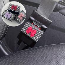 1pc Shiny Rhinestone Car Accessory For Women - Car Seat Belt Socket Protector - Blingbling Car Decoration, Bowknot Pattern - Seat Belt Protector, Anti-Scratch, Car Interior Decor - Bow-shaped Rhinestone Base Protective Case - View 4