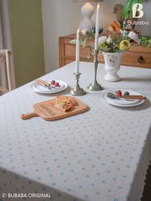 Bubaba Vintage Light Blue Daisy Floral Rectangular Tablecloth, Cotton Polyester Blend Linen Texture, With Cream Tassel Trim, Country Farmhouse Style Dining Room Decor, Suitable For Kitchen, Living Room, Daily Dining And Family Gatherings - Multicolor - View 11
