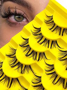 Sibeuna 7 Pairs Manga Lashes,Transparent Stem Crossed Fluffy Natural Faux Mink False Eyelashes,Spike Eyelash,Create A Big-Eyed Effect Of Japanese Comics,For Daily Style Eye Makeup For Self Use At Home - Black - View 5