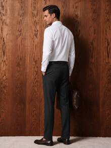 Men's Classic Dress Pants, Solid Color Elastic Business Casual Pants, Elegant Luxury Style For Spring/Summer - Black - View 2