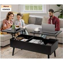 Modern Lift Top Coffee Table, Black Wooden Coffee Table With Large Hidden Storage, Adjustable Lift Tabletop, 4 Legs Sofa Tea Table For Small Space Living Room - Black - View 7