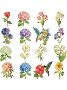 10pcs Random Style Floral & Hummingbird Brooch Set, Assorted Flower & Bird Designs, Versatile Decorative Accessories For Coats, Shawls, Blazers - 10pcs Random Styles - View 7
