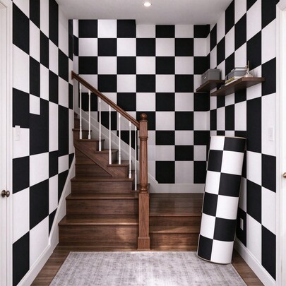 1 Rollo de Papel Tapiz Autoadhesivo a Cuadros, PVC Fácil de Limpiar Pegar y Despegar Pegatina Decorativa para Renovación de Pared de Sala de Estar, Dormitorio, Balcón, Superficie de Mesa y Protector contra Salpicaduras de Gabinete, 15.7inX39.3/118.1/196.8in
