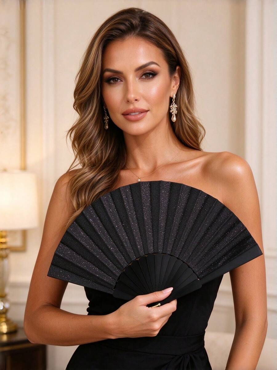Shiny Fabric Folding Fan, Summer Essential, Suitable For Festivals, Music Events, Parties And Beach, Unique Fan Brings You Unique Charm - A - View 1