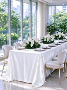 1PC Premium Satin Rectangle Tablecloth, Silky Wrinkle-Resistant Table Cover With Beautiful Drape, Great For Wedding, Banquet, Birthday Party, Dining Table Decor, 3 Colors: Gold, Champagne, White - Multicolor - View 3