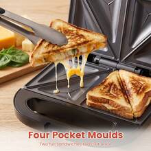 SUPERLEX 4-Slice Sandwich Toaster, 800W Deep Fill Non-Stick Toastie Machine Fast Heating, Auto Temperature Control, Indicator Light, Cool Touch Handle, Easy Clean Compact Grill For Cheese Toastie Maker - Black - View 3