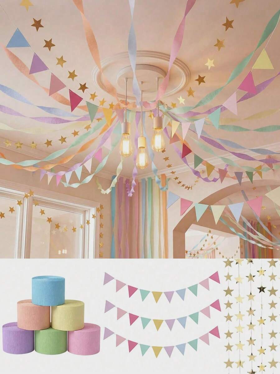 1 Set Macaron Color Ceiling Decorations, Hanging Rainbow Party ...