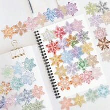 50pcs Glass Colorful Transparent Snowflake PET Graffiti Stickers, Self-Adhesive For Luggage, Bicycle, Water Bottle, DIY Skateboard, Bags, Helmet And More Decoration - one-size - View 6