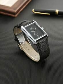 RICECGO 1pc Vintage Men's Quartz Watch, Square Dial, PU Leather Strap, Fashionable & Minimalist, Suitable For Daily Commute, Office, Casual And Sports Occasions - Silver - View 5