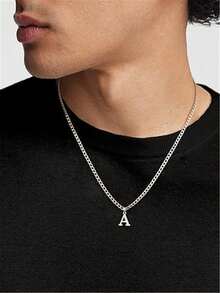 1pc 26 English Alphabet Stainless Steel Cuban Chain Letter A-Z Letter Pendant Necklace Personalized For Men Daily Wear Or Gift - Steel - View 2