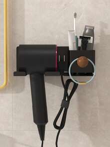 Punch-Free Bathroom Organizer Tray With Hair Dryer Holder – Multi-Functional Wall-Mounted Plastic Storage Rack For Hairdryer, Brushes, And Accessories With Modern Design - Multicolor - View 5