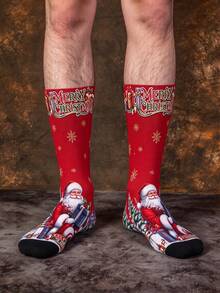 1/3 Pairs Men's Creative Vintage Realistic Santa Claus Gift Print Mid-Calf Socks, Colorful Fun Christmas Atmosphere Gift Socks - Multicolor - View 7