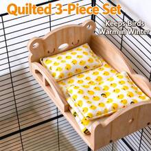 Solid Wood Hanging Parrot Bed With Removable Soft Cushion, Bolt-Fixed Resting Platform For Bird Cage, Natural Wood Bear Design, Resting Nest And Perch For Small To Medium Parrots - Yellow - View 11