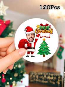 Custom Photo Christmas Stickers, Personalized Face Round Stickers, Merry Christmas Labels For Gift Envelope, Holiday Party Decor, Cute Xmas Gift For Family, Friends & Colleagues - Multicolor - View 13