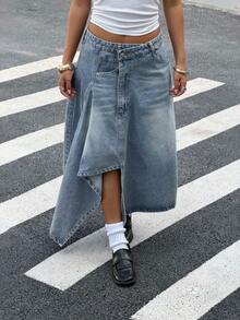 DEEKA Summer New Women's Fashion Asymmetric Denim Mini Skirt Casual - Blue - View 1