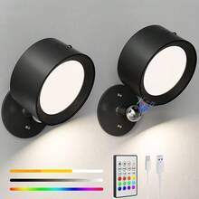 可充電磁吸式 RGB 壁燈,360度可旋轉 LED 聚光燈附遙控器,Type-C 充電無線照畫燈,臥室、電競房、客廳、閱讀、電視背景牆氛圍裝飾燈 - 彩色 - 查看 12