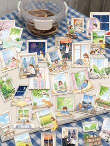 50pcs Window-Side Meditation Stickers For Phone Case, Refrigerator, Planner, Diary, Scrapbook, Notebook, Suitcase, Window, Guitar, Helmet, Skateboard, Laptop - Multicolor - View 2